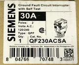 SIEMENS QF230ACSA 2 Pole 30 AMP Type QPF Ground Fault Circuit Breaker 120 240 V