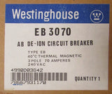WESTINGHOUSE EB3070 Type EB Circuit Breaker 3 Pole 70 Amp 240VAC