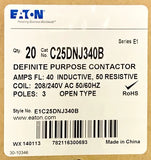 BOX OF 20 EATON C25DNJ340B 3 Pole 40 AMP 208 240 VAC Definite Purpose Contactor