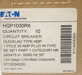 1 Box of 10 Eaton HQP1030R6 Single Pole 30 AMP Type HQP