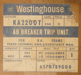 WESTINGHOUSE KA2200T HKA2200T 2 Pole 200 Amp Type KA HKA Trip Unit 657D789G08