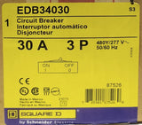 SQUARE D EDB34030 3 Pole 30 AMP Type EDB Circuit Breaker 277 480 VAC