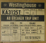 WESTINGHOUSE HKA3125T 3 Pole 125 Amp Type KA HKA Trip Unit 657D789G20 KA3125T