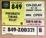 Allen Bradley 849 Z0D321 On Delay 120V Pneumatic Timing Relay