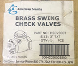 AG American Granby HSCV300T 3" TXT BRASS SWING CHECK VALVE 3 INCH 200 WOG