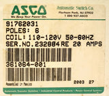 ASCO 91762031 Lighting Contactor 6 Pole 120 VAC Coil 20 AMP