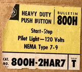 Allen Bradley 800H 2HAR7 Heavy Duty START STOP Pushbutton Red Pilot Light Nema